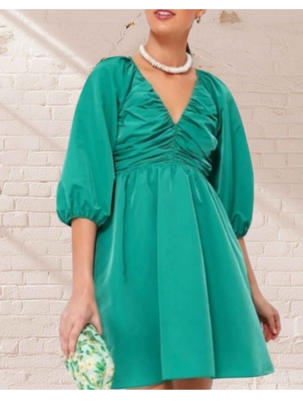 New Hyacinth House Tuckernuck Ruched V-Neck Genevieve Mini Dress In Green